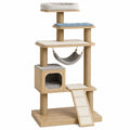 Árbol rascador para gatos de madera con cojines Beige y Azul