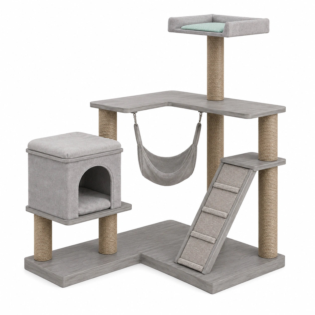 Árbol para Gatos de Madera y Sisal con Plataforma Gris