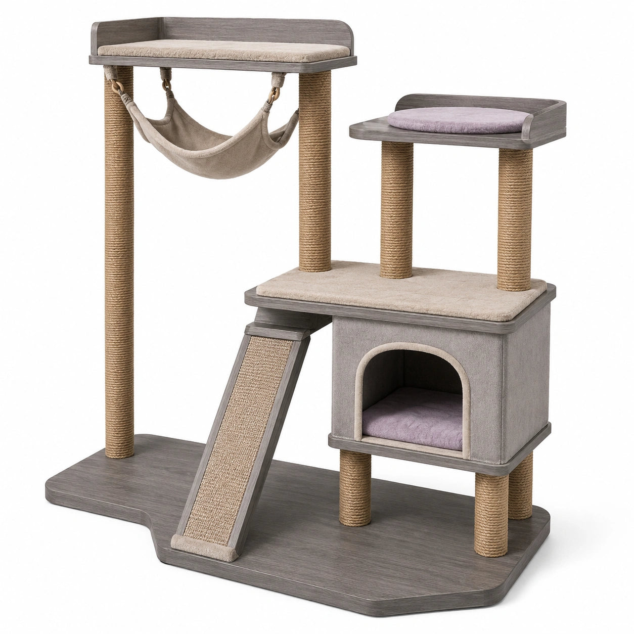 Árbol para Gatos de Madera y Sisal con Hamaca Beige