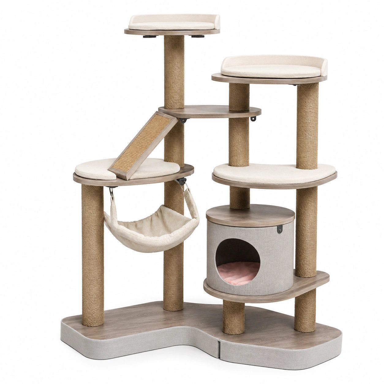 Árbol para Gatos de Madera y Sisal con Plataforma Beige