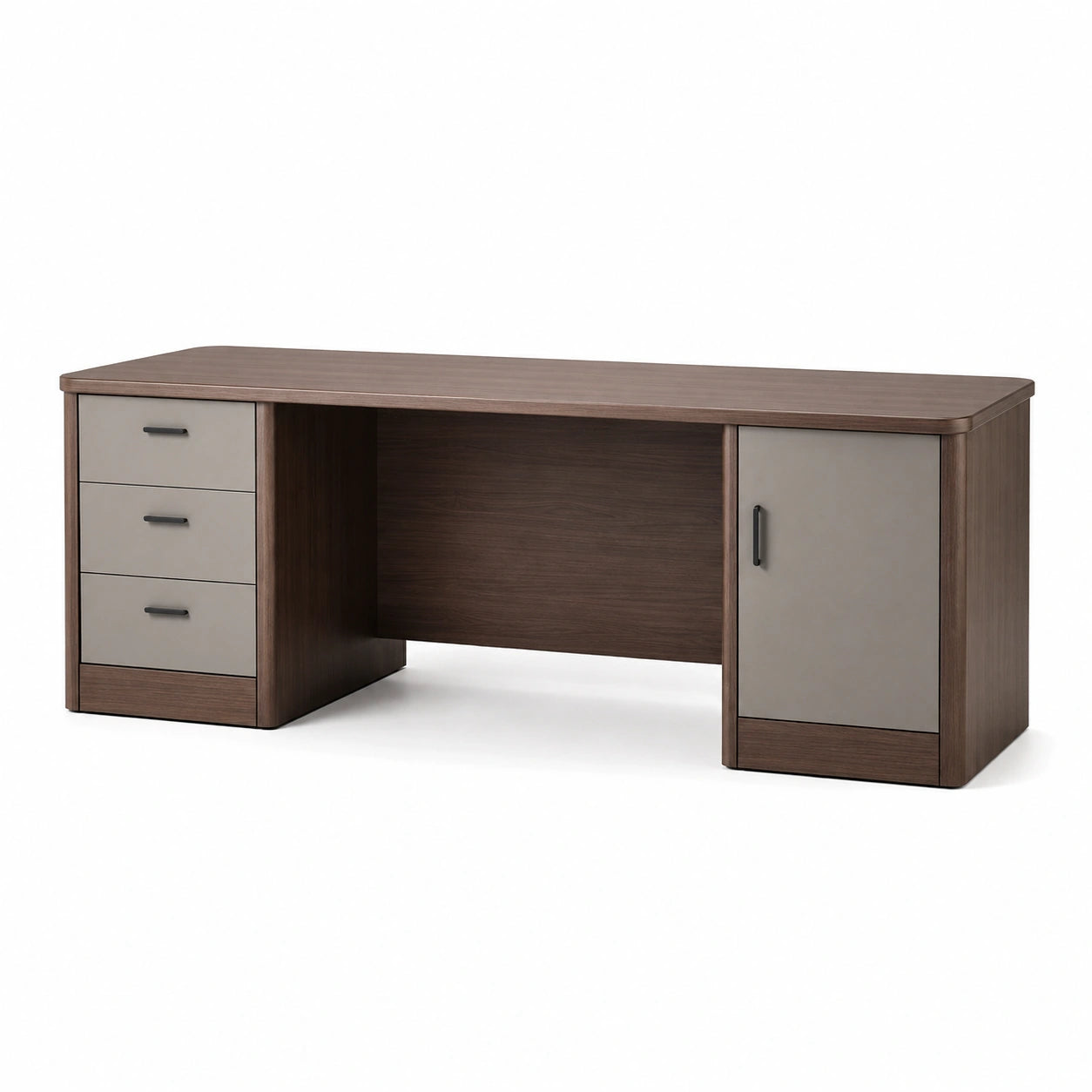 Escritorio de madera con cajones y puerta MDF marrón y gris