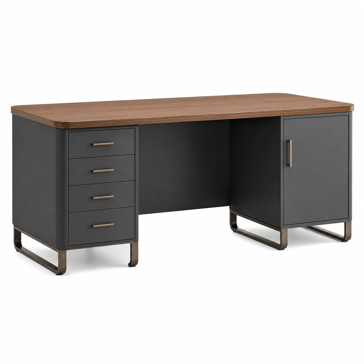 Escritorio de madera y acero con cajones y puerta 150x60x75 cm