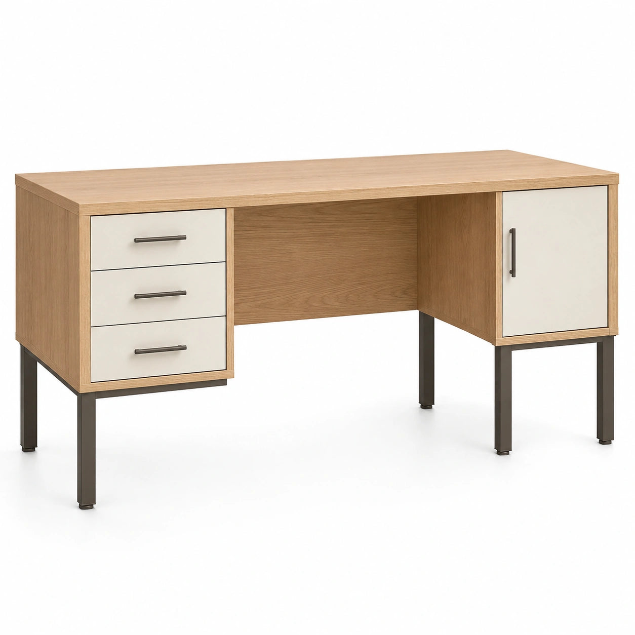 Escritorio de Madera y Acero con Cajones y Puerta 140x60x75 cm