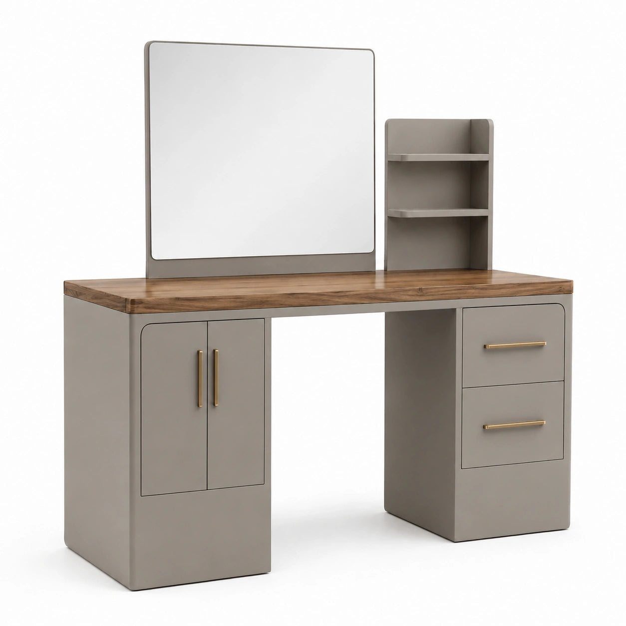 Tocador de MDF Gris con Espejo y Encimera de Madera
