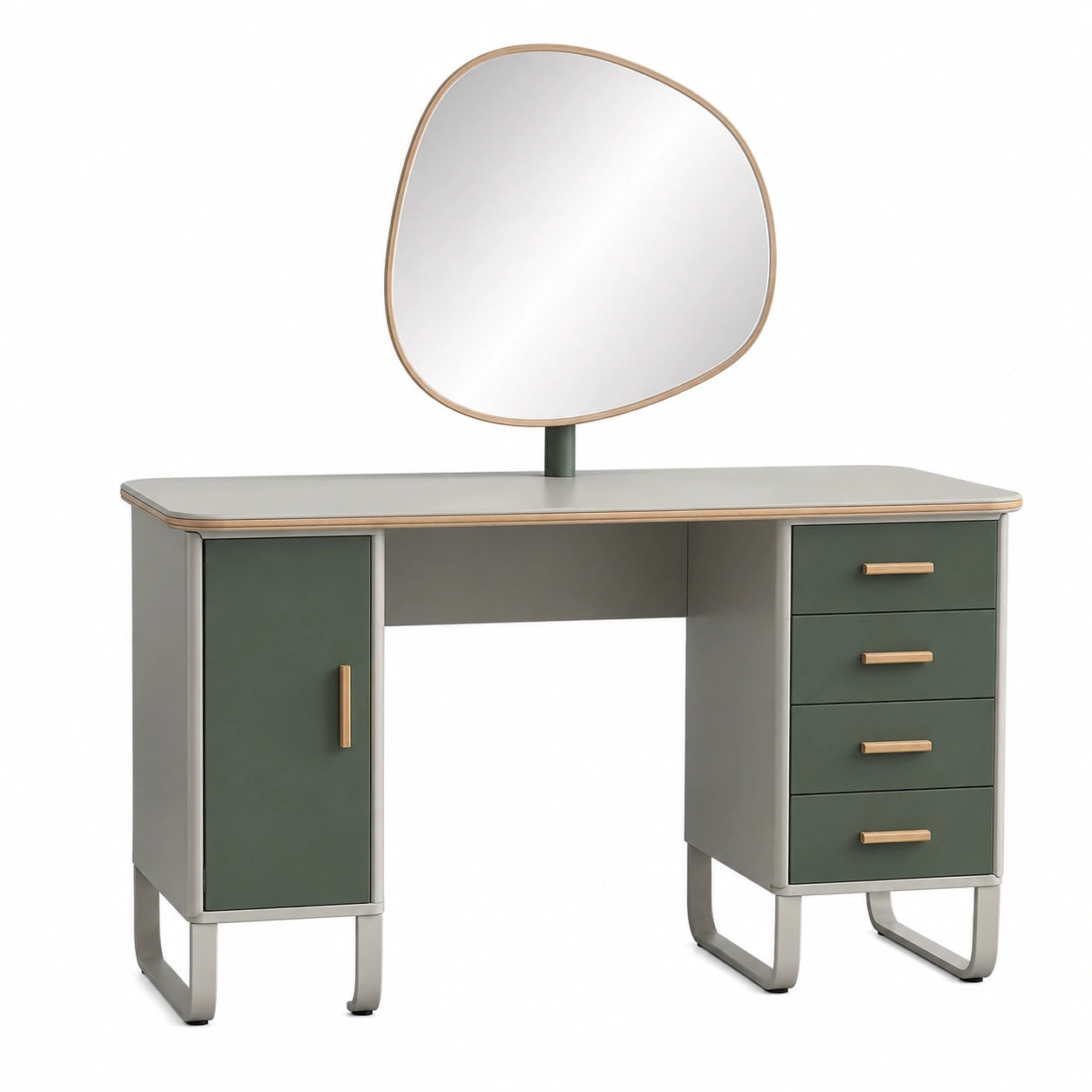 Tocador con Espejo Asimétrico Verde y Gris de Madera Contrachapada y Metal
