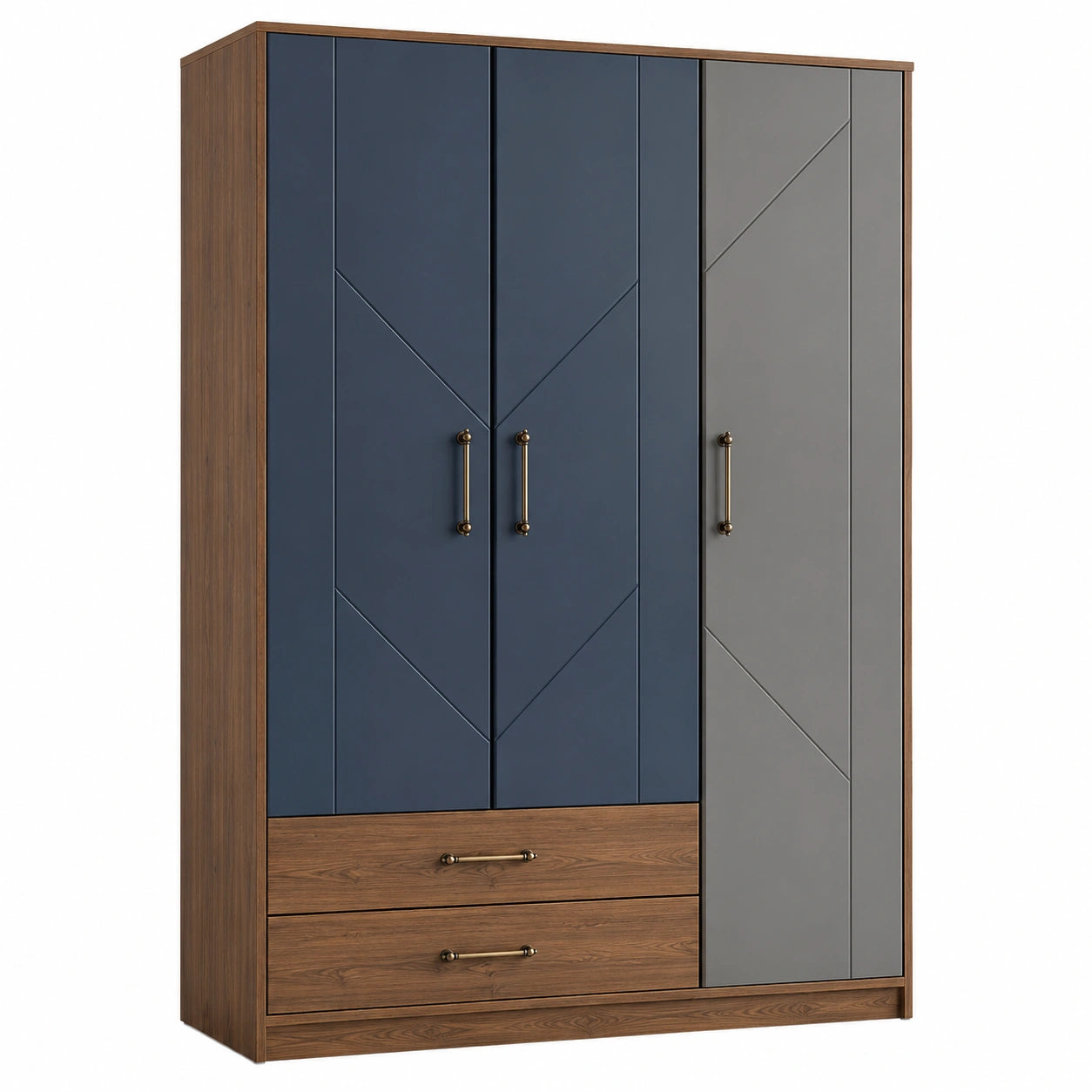 Armario de Madera y MDF con Puertas y Cajones, Azul y Gris