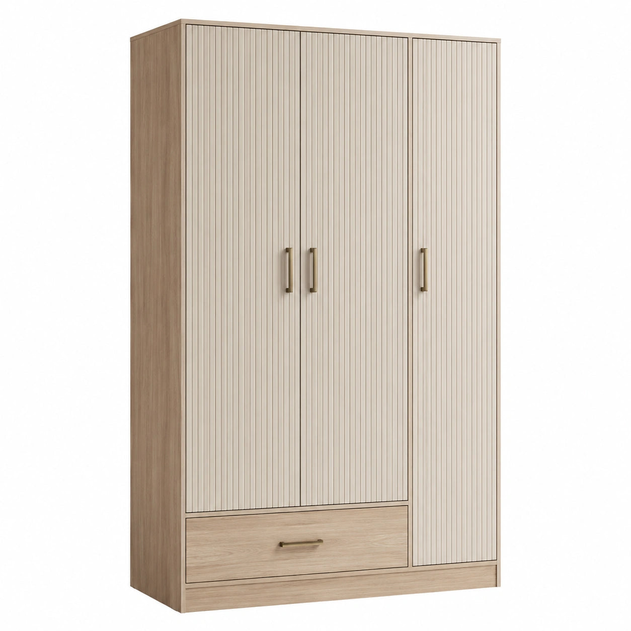 Armario de Madera Laminada de 3 Puertas con Cajón Beige