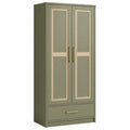 Armario de MDF con Puertas Abatibles Verde y Detalles de Roble 180cm x 80cm x 50cm