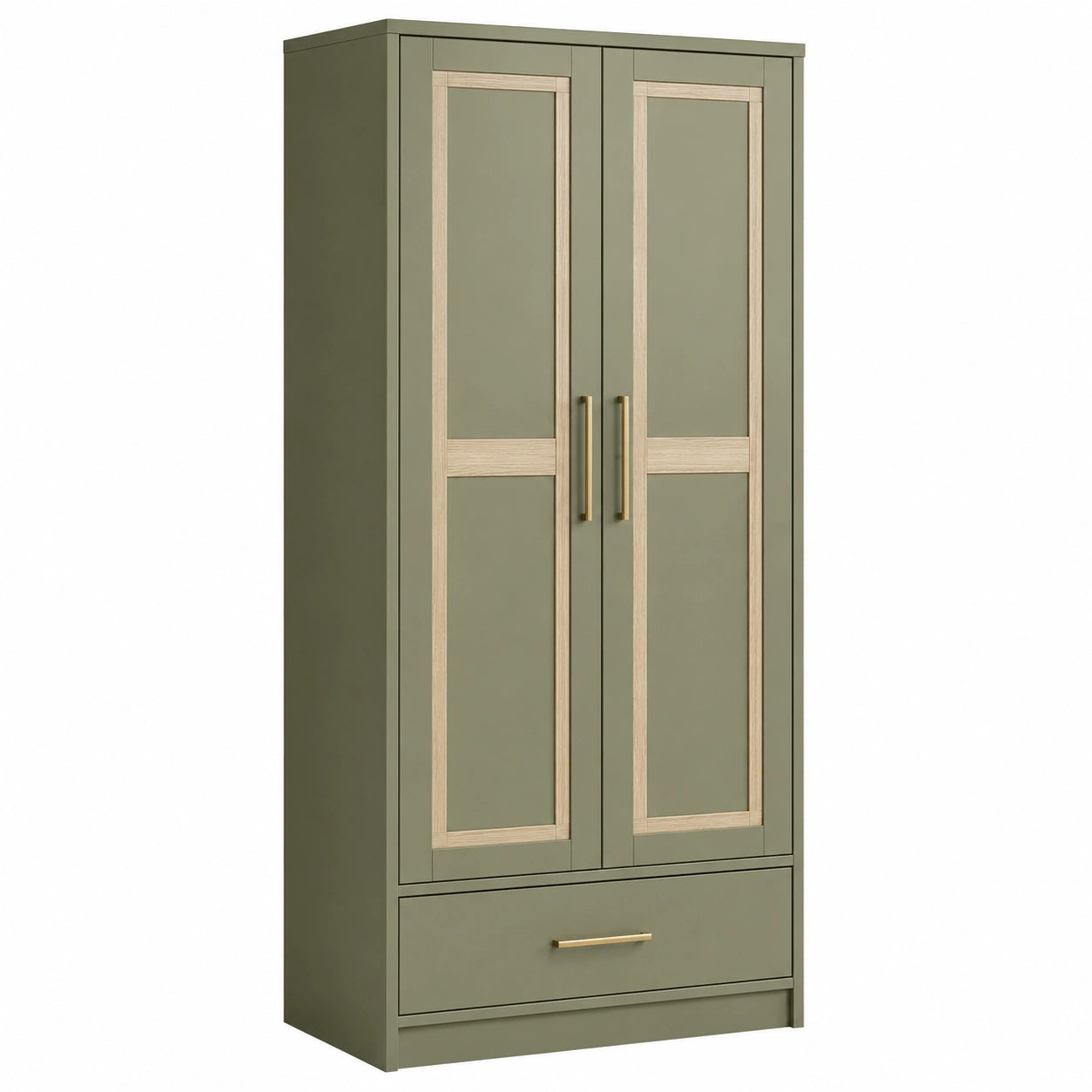 Armario de MDF con Puertas Abatibles Verde y Detalles de Roble 180cm x 80cm x 50cm