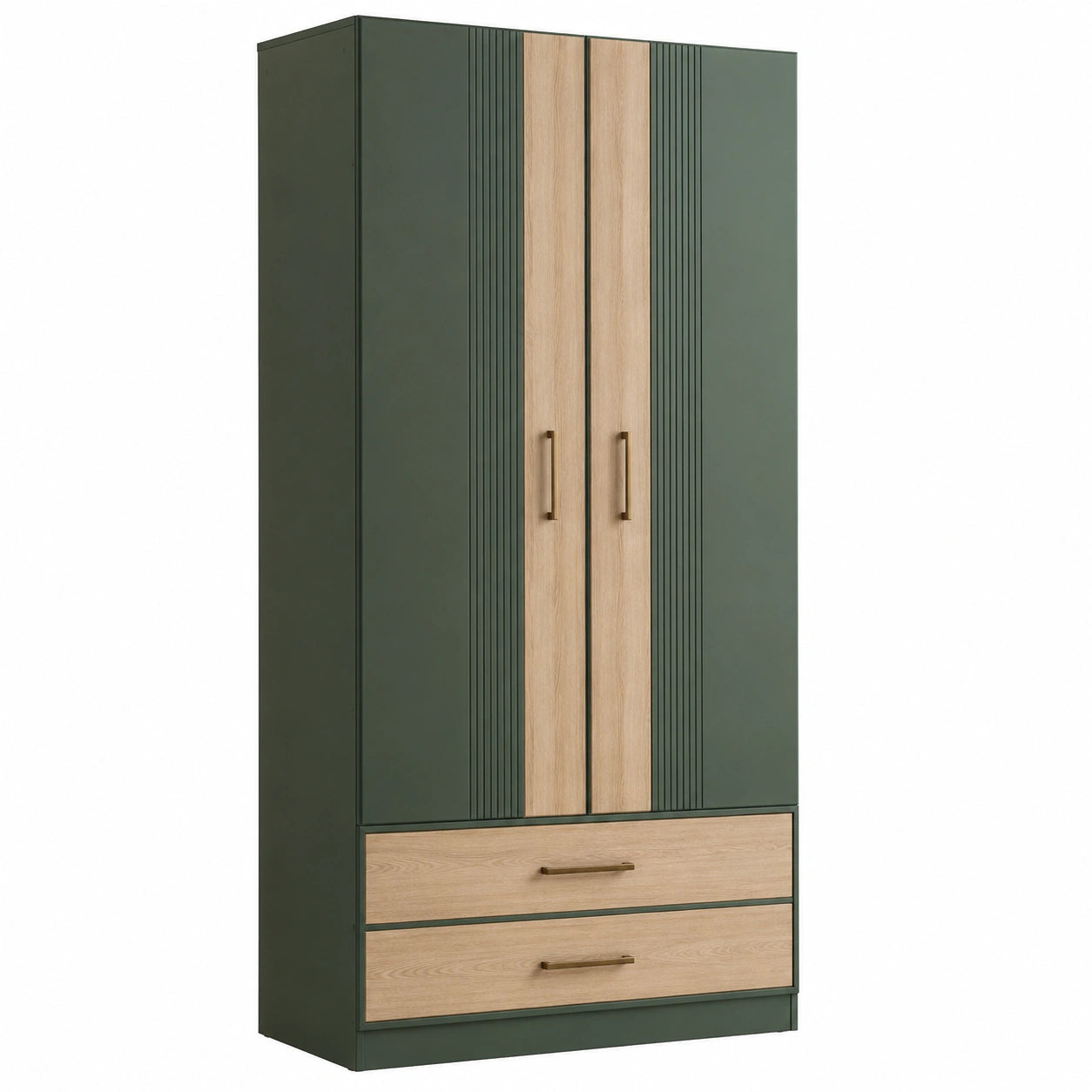 Armario de Metal y Madera Verde y Roble 200cm x 90cm x 50cm