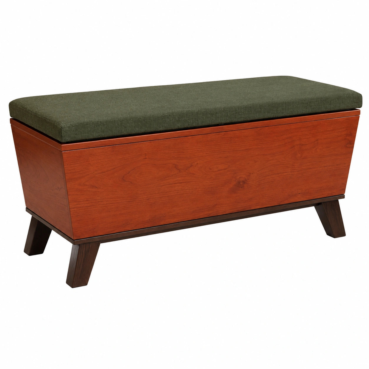Banco de madera con almacenamiento y cojín verde
