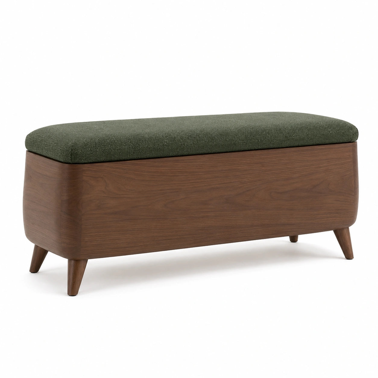 Banco de almacenaje en madera con cojín verde