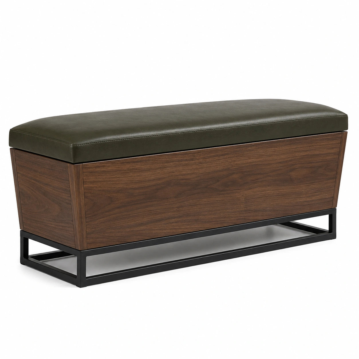 Banco de almacenamiento de madera de nogal y asiento de cuero sintético verde 120 cm