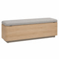 Banco de madera con asiento de tela gris y almacenamiento 120x40x45 cm