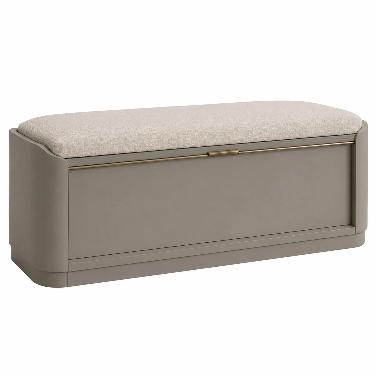 Banco de almacenamiento de madera con asiento de poliéster gris y beige