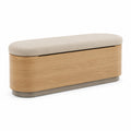 Banco de almacenamiento de madera y tela poliéster beige