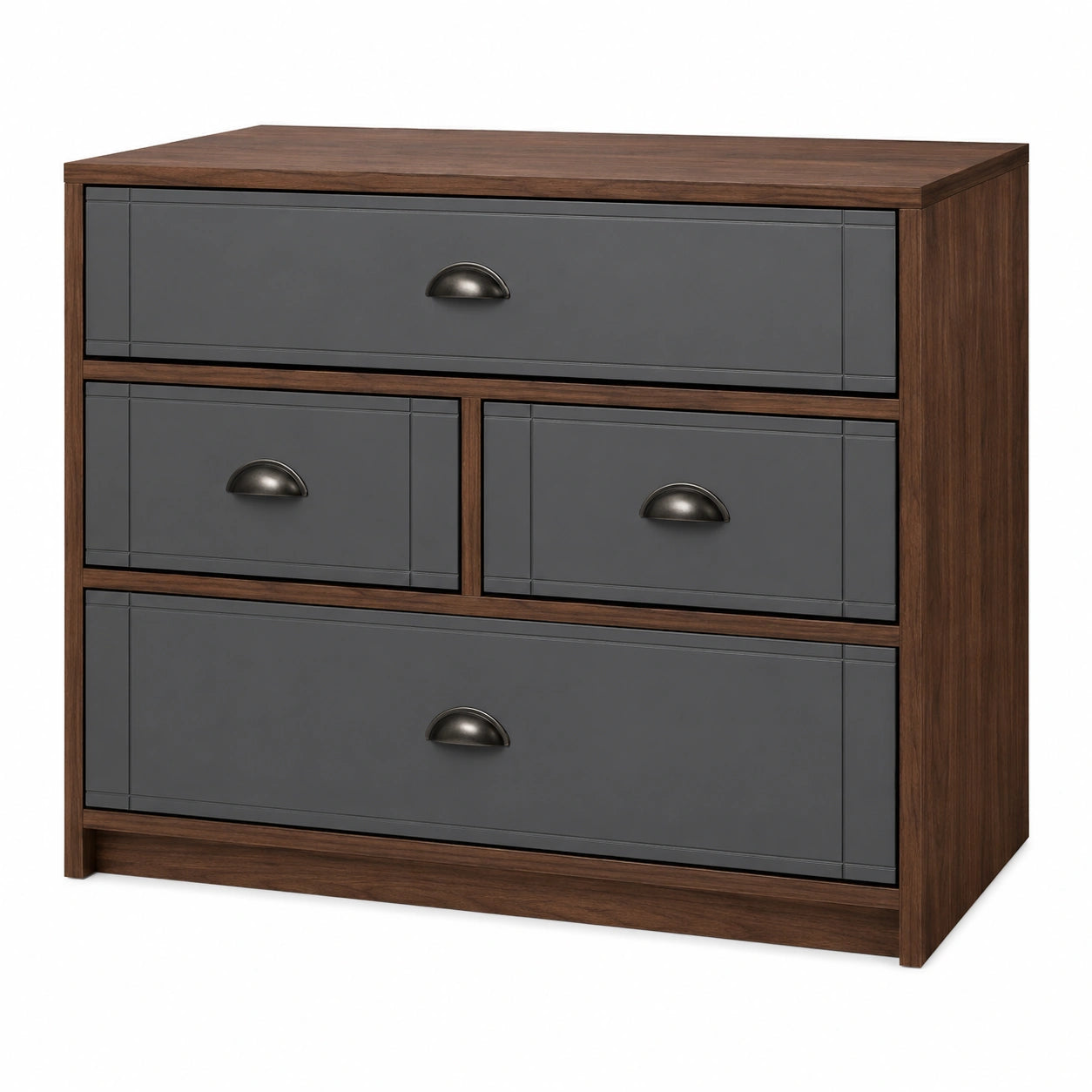 Cajonera de Madera y Metal con 4 Cajones en Gris y Marrón 80x40x78cm