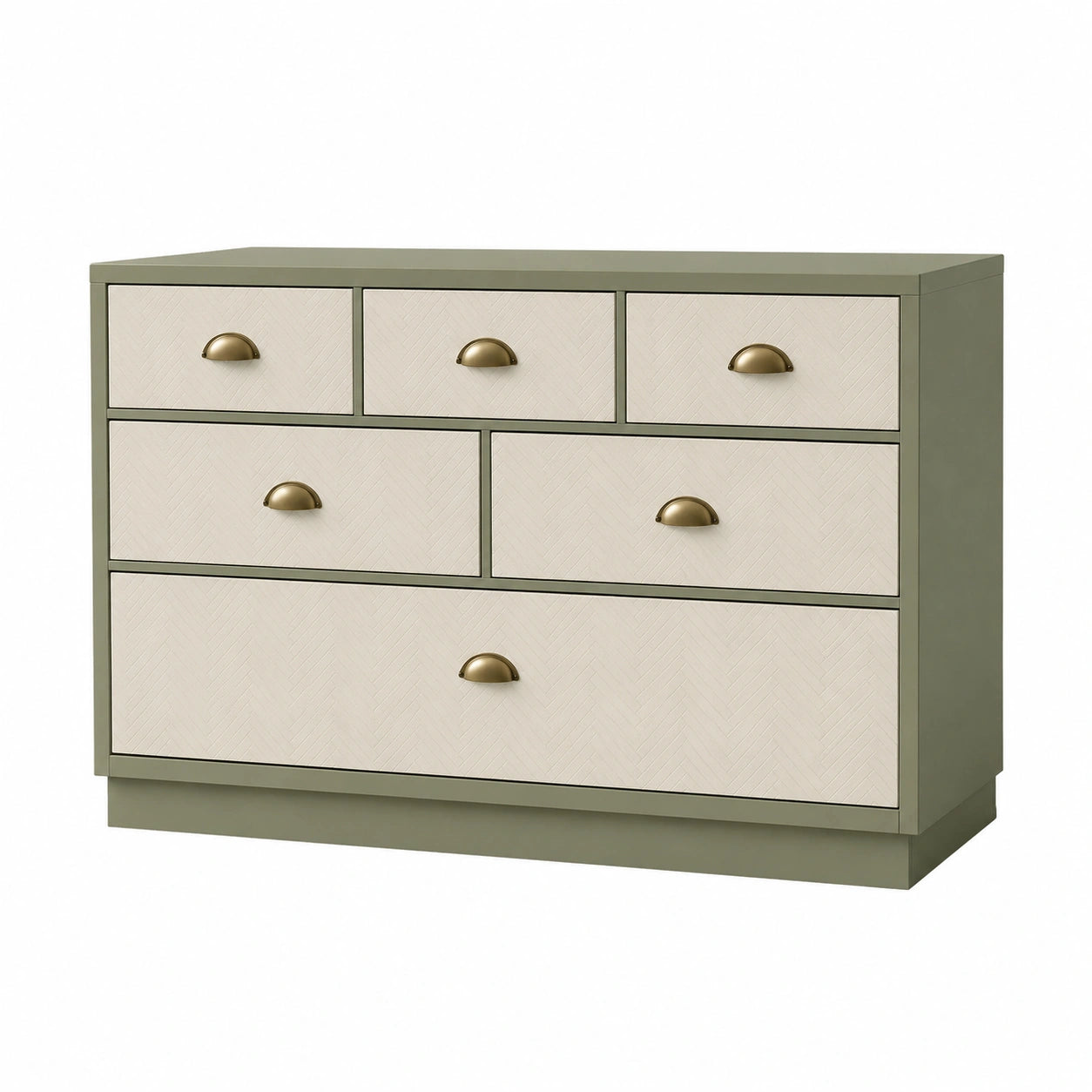 Cómoda de Madera Verde y Crema con 5 Cajones