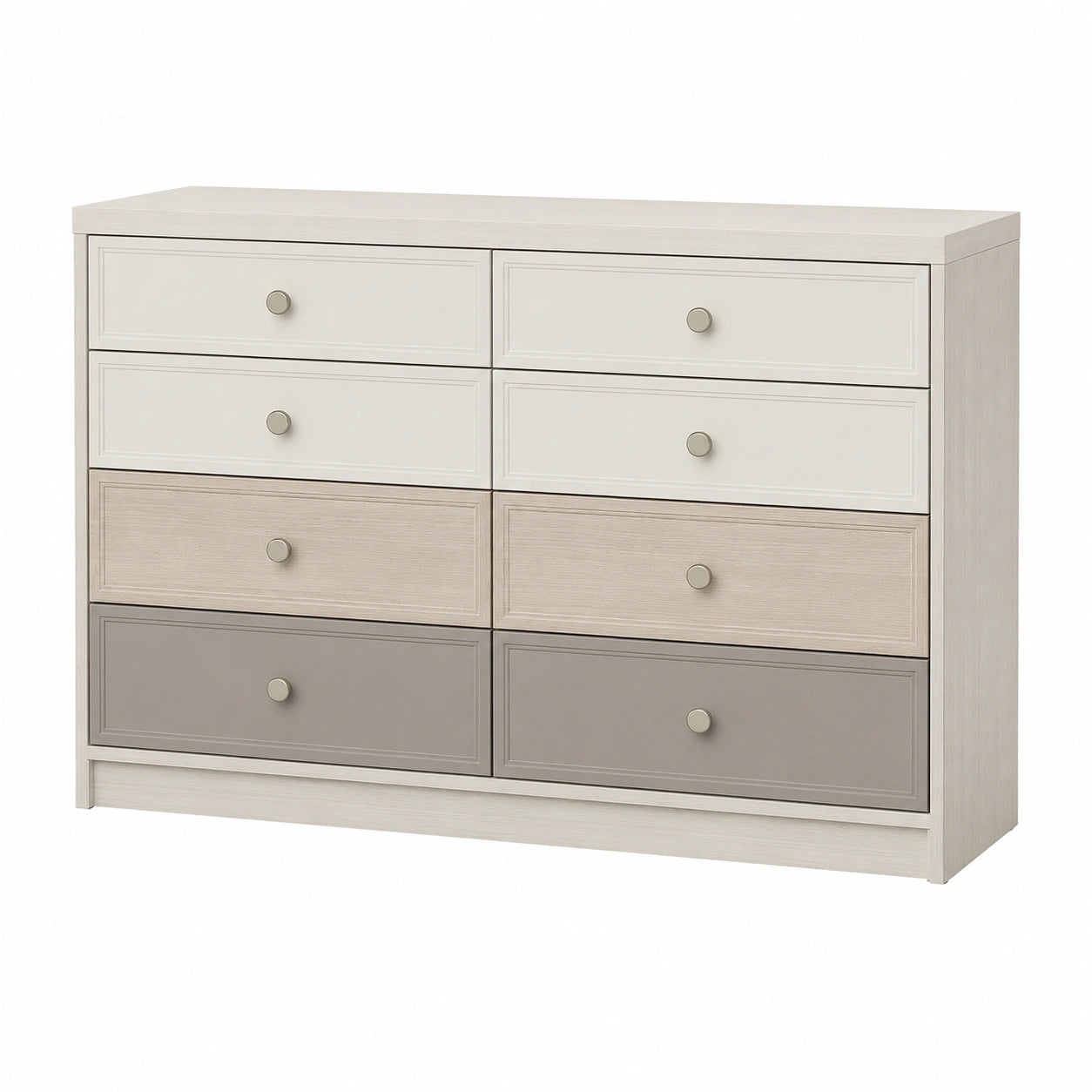 Cajonera de MDF con 8 cajones en Blanco, Beige y Gris 120x40x80 cm