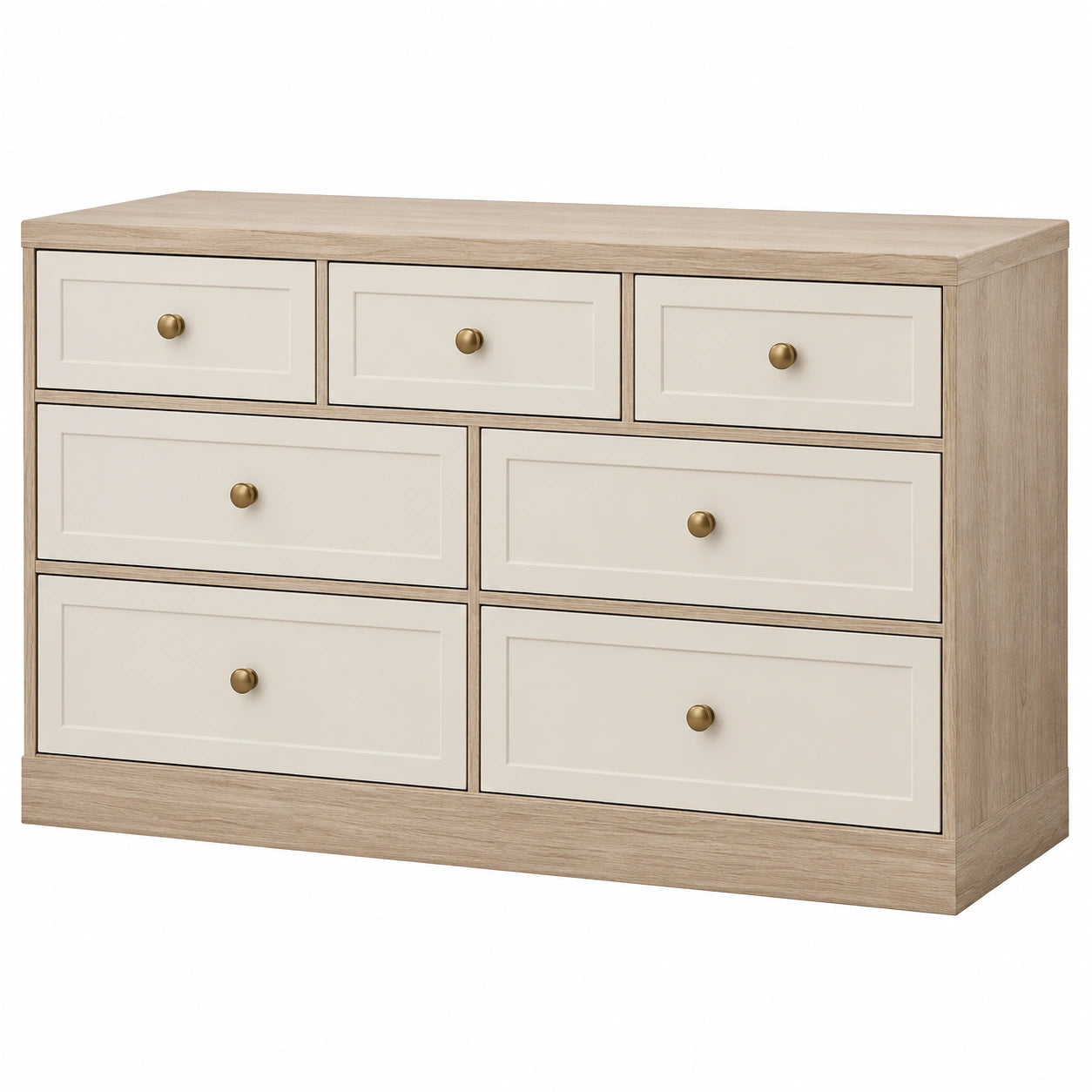 Cómoda de Madera y MDF con 6 Cajones Beige y Roble