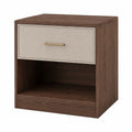 Mesa de noche de madera con cajón texturizado y tirador dorado 45x35x60 cm