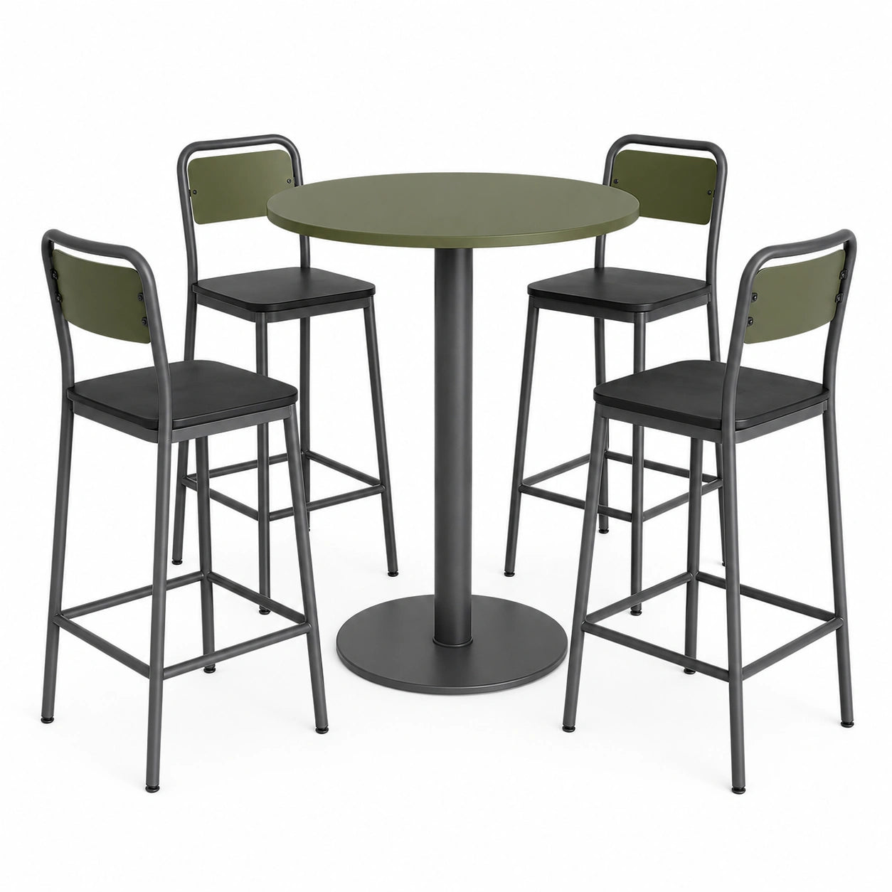 Conjunto de Mesa Alta y Sillas de Acero Verde