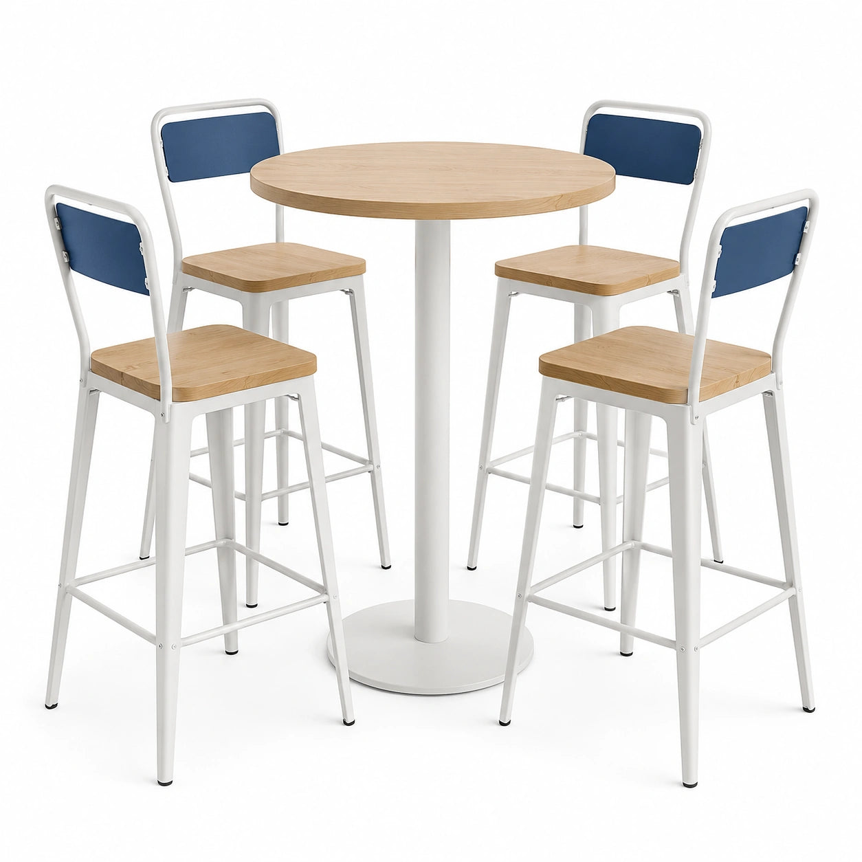 Set de Mesa Alta con 4 Sillas de Madera y Metal Blanco/Azul