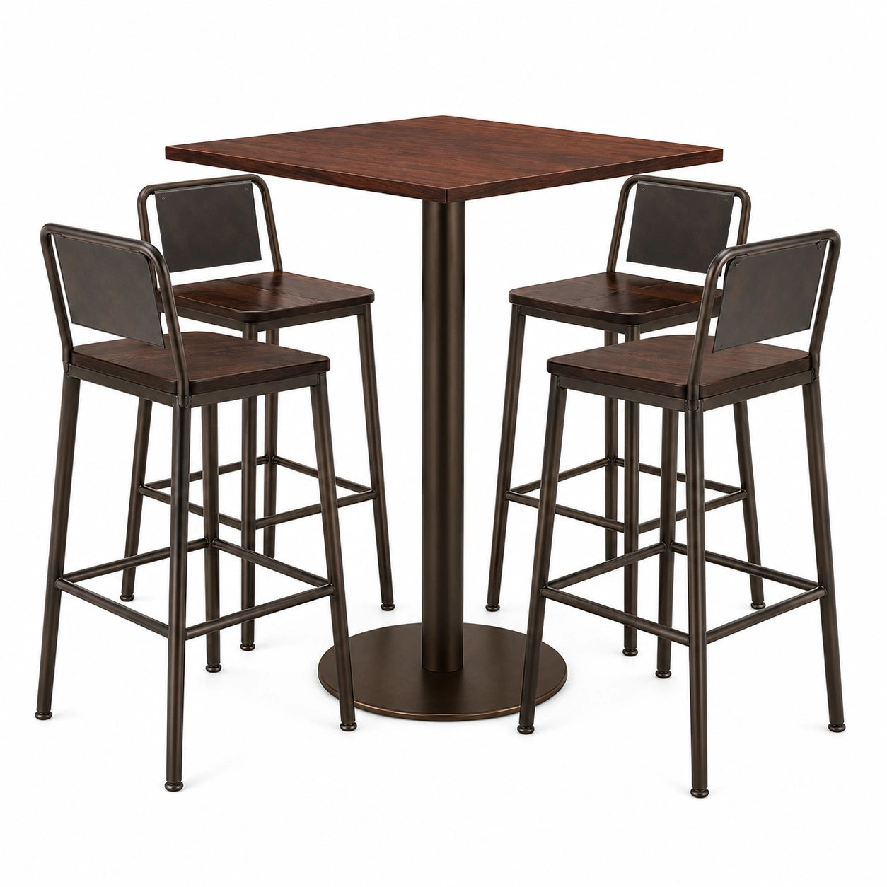 Conjunto de Mesa Alta y 4 Taburetes de Madera y Metal Marrón