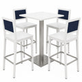 Conjunto de Mesa Alta de Aluminio y 4 Sillas con Respaldo Azul