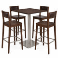 Conjunto de Mesa Alta con 4 Taburetes de Madera y Acero Inoxidable