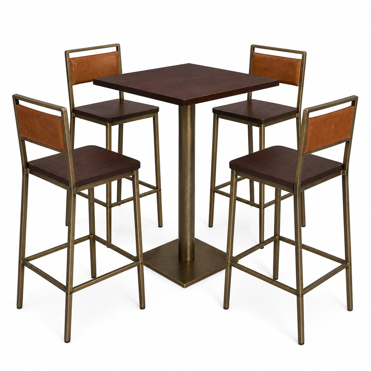 Juego de Mesa Alta con Cuatro Sillas de Metal y Madera