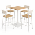 Conjunto de Mesa Cuadrada y 4 Taburetes de Haya y Acero