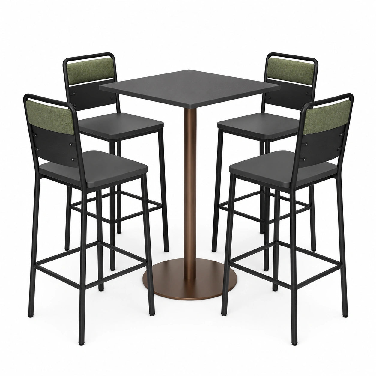 Conjunto de Mesa Alta y 4 Sillas de Metal con Respaldo de Tela