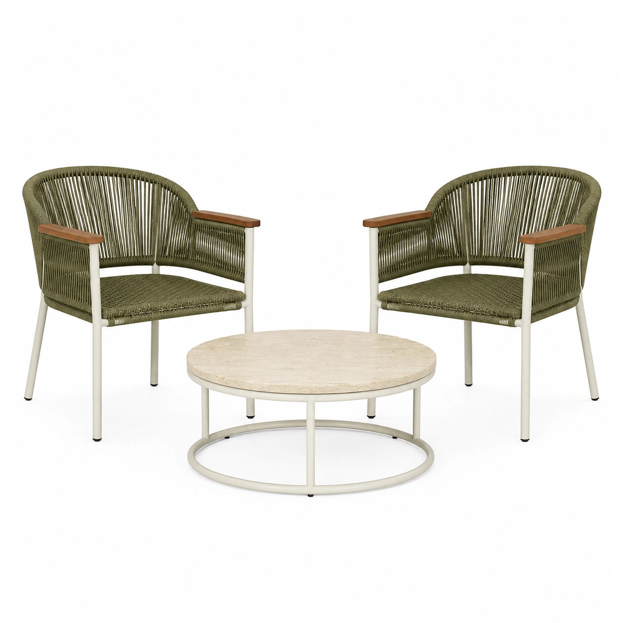 Conjunto de Jardín con Sillones de Cuerda y Mesa de Piedra Natural