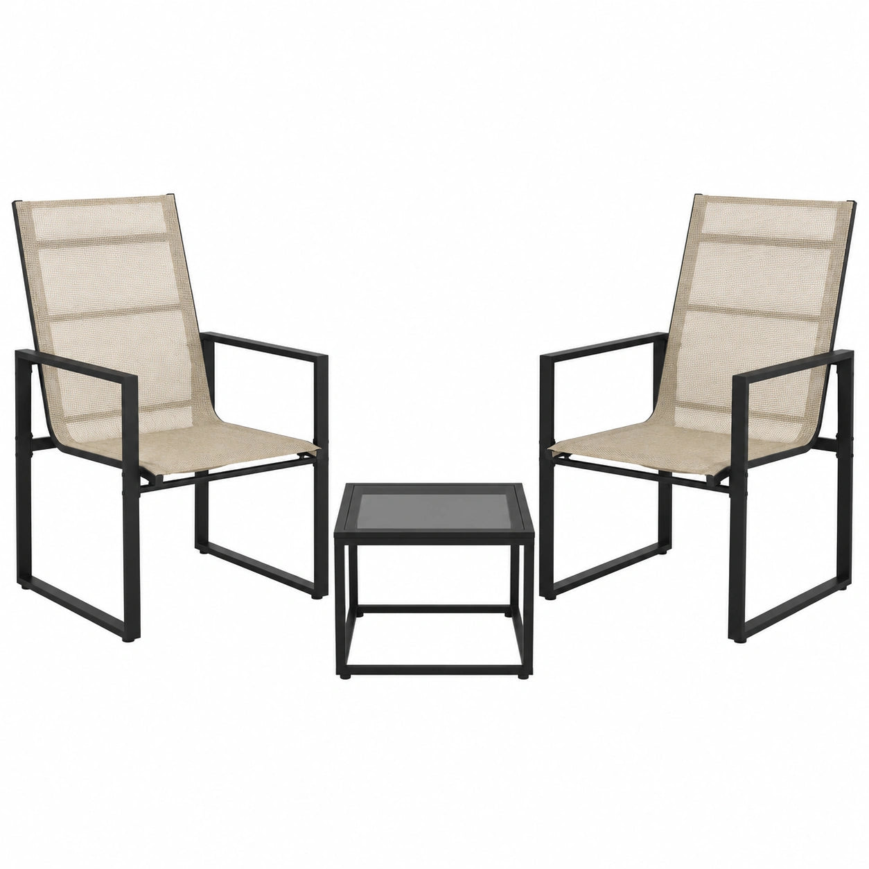 Conjunto de Exterior: 2 Sillas de Textilene y Mesa de Vidrio