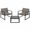 Juego de Muebles de Jardín 3 Piezas con Estructura de Metal y Tela Gris