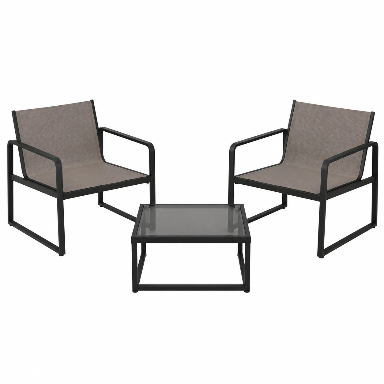 Juego de Muebles de Jardín 3 Piezas con Estructura de Metal y Tela Gris