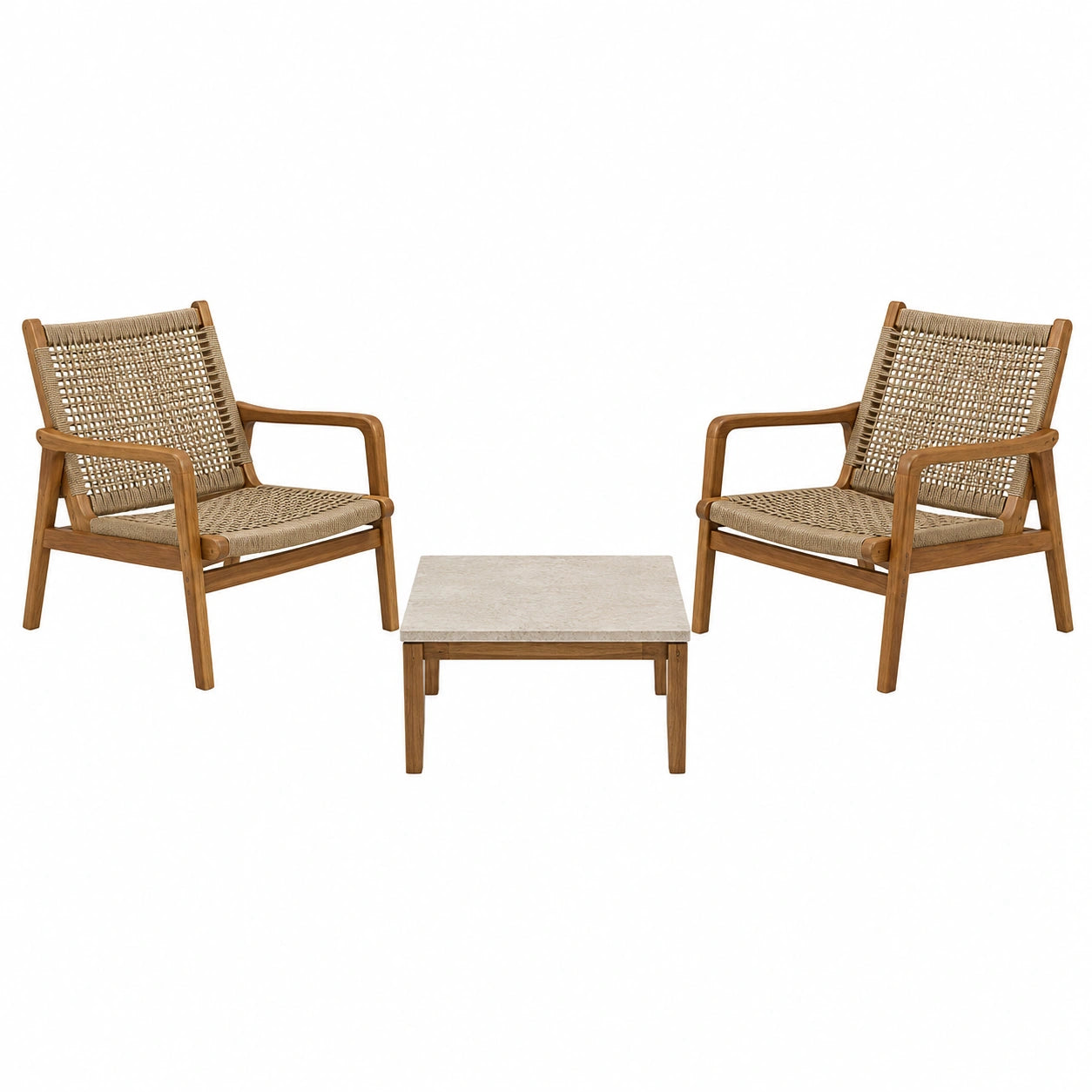 Conjunto de Madera de Teca para Exterior con Sillas y Mesa de Cemento
