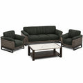 Conjunto de Sofá 3+1+1 de Tela y Cuero Sintético Gris/Negro con Mesa de Centro de Mármol